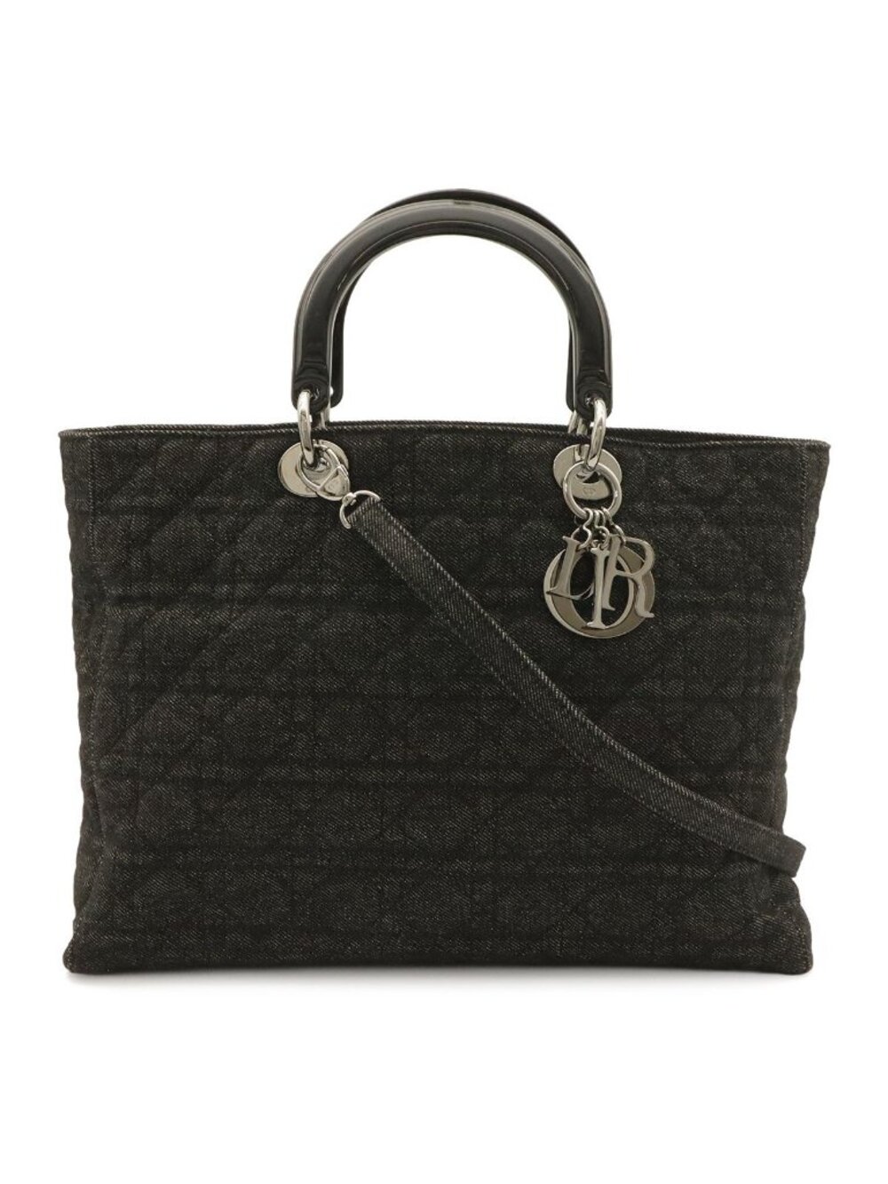 Dior Cannage Tote 2-Way Shoulder Bag Denim Black Silver